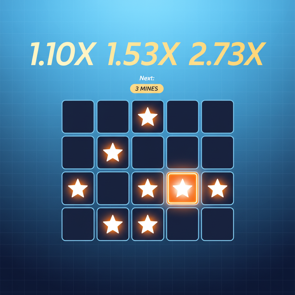 Progressione del moltiplicatore dinamico in Mines SPRIBE mentre si rivelano le stelle