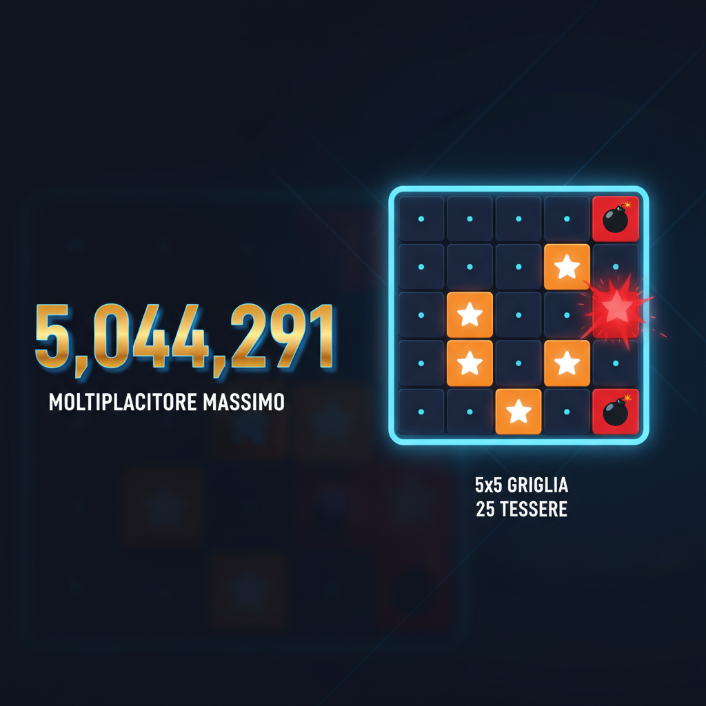 Statistiche di Mines SPRIBE: moltiplicatore massimo 5044291x, griglia 5x5 con 25 tessere