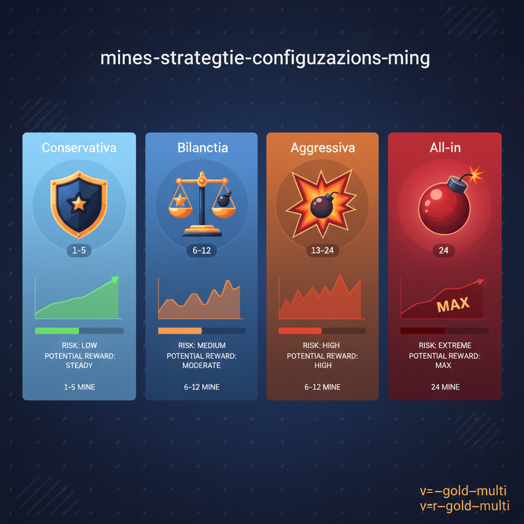 Confronto delle diverse strategie di gioco in Mines: conservativa, bilanciata, aggressiva e all-in